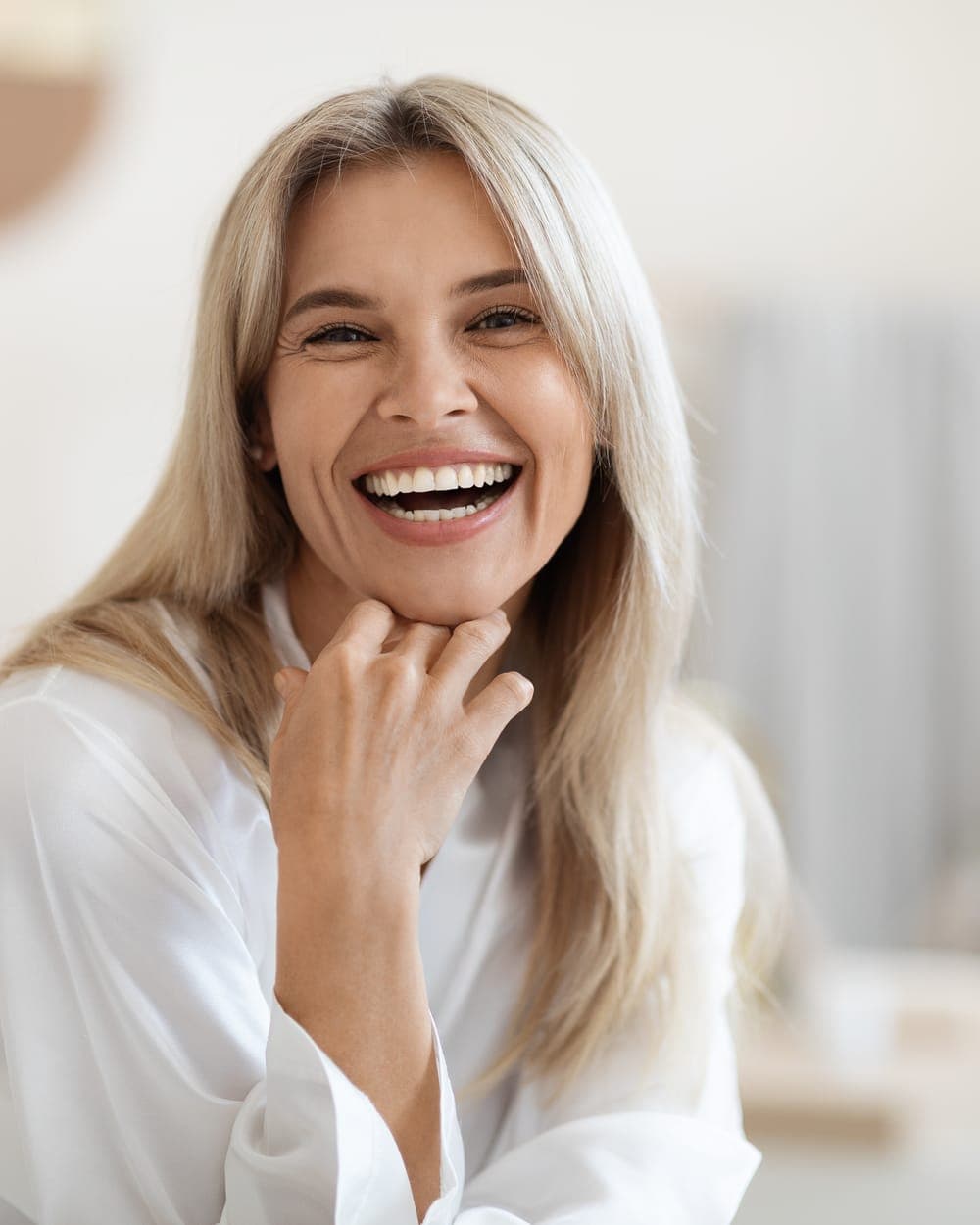Smiling woman with natural skin